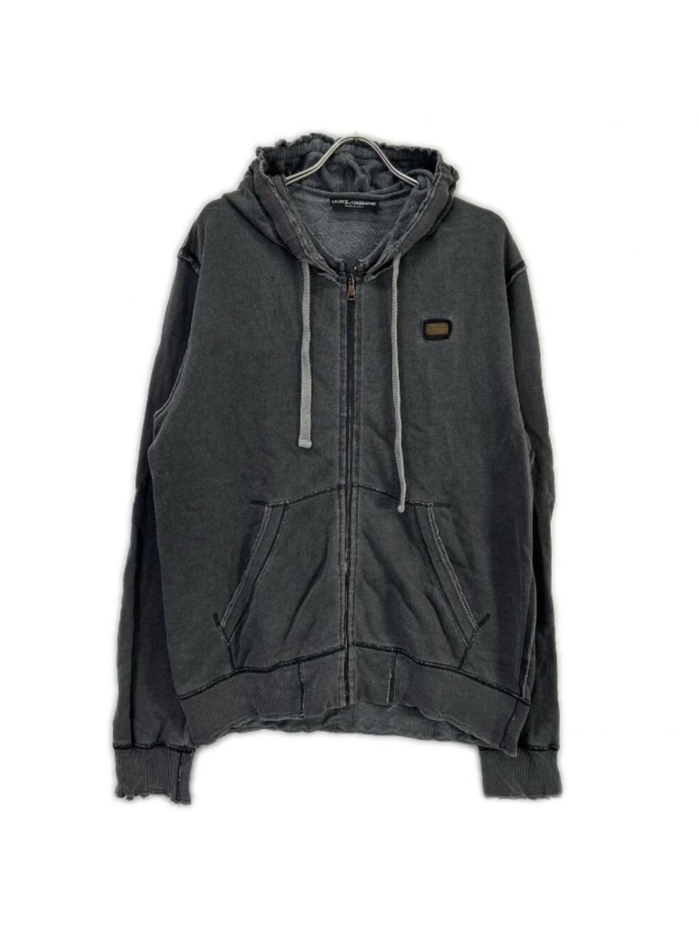 Dolce & Gabbana Gray Cotton Logo Plate Zip Up Hoodie 54